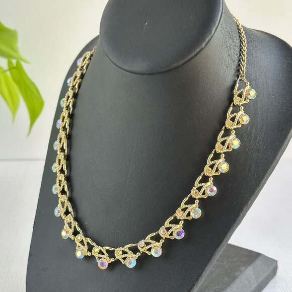 Vintage Aurora Borealis Gold Choker - Picture 2 of 7